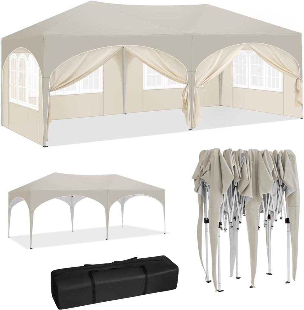 WOLTU Pavillon, Faltpavillon 3x6 m, mit 6 Seitenwänden, Partyzelt wasserabweisend UV-Schutz 50+, höhenverstellbarer Gartenpavillon, mit Tragetasche, für Outdoor Garten Camping Beige Bild 1