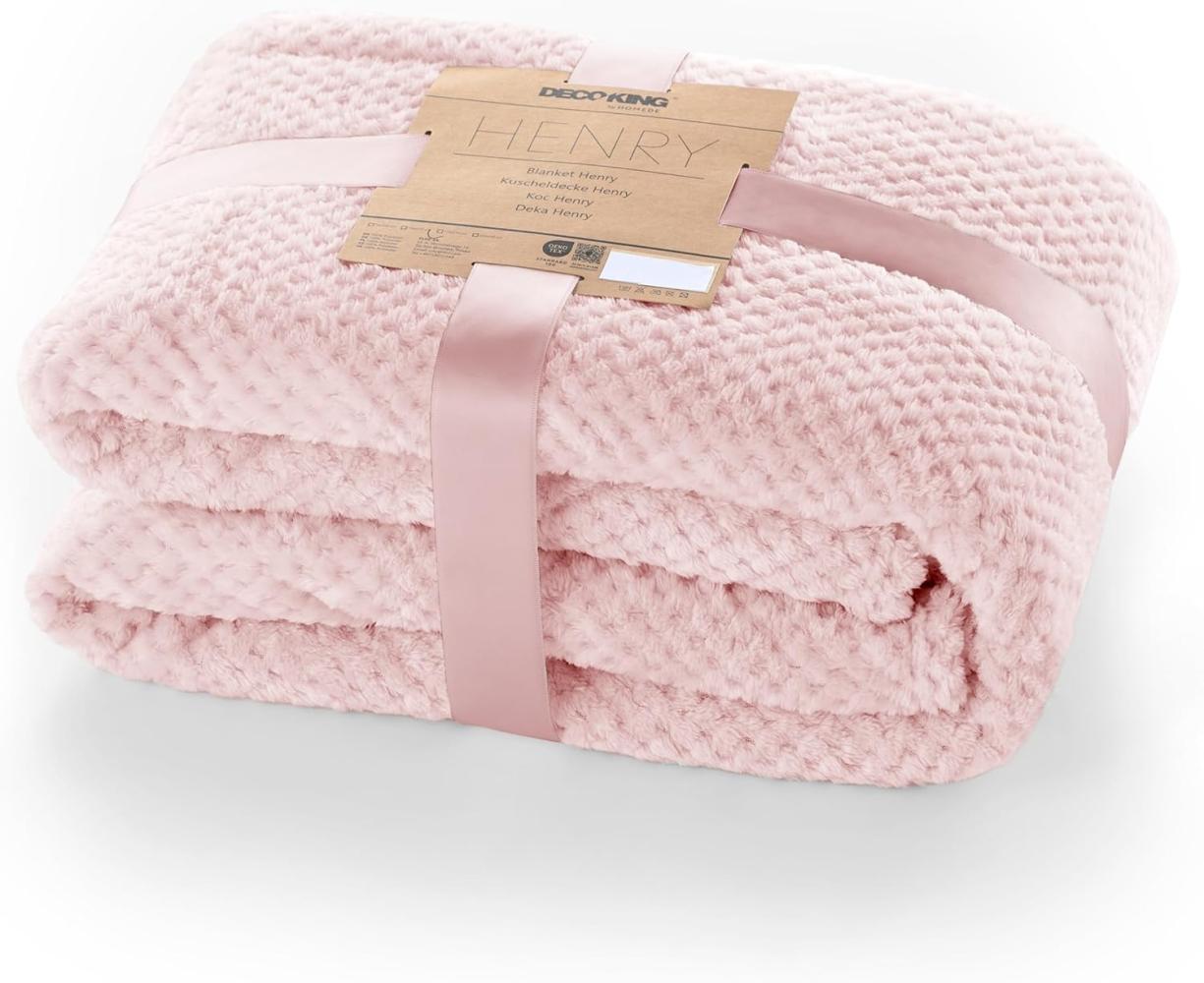 DecoKing Kuscheldecke 220x240 cm rosa Decke Microfaser Wohndecke Tagesdecke Fleece weich sanft kuschelig skandinavischer Stil pink Puder Henry Bild 1