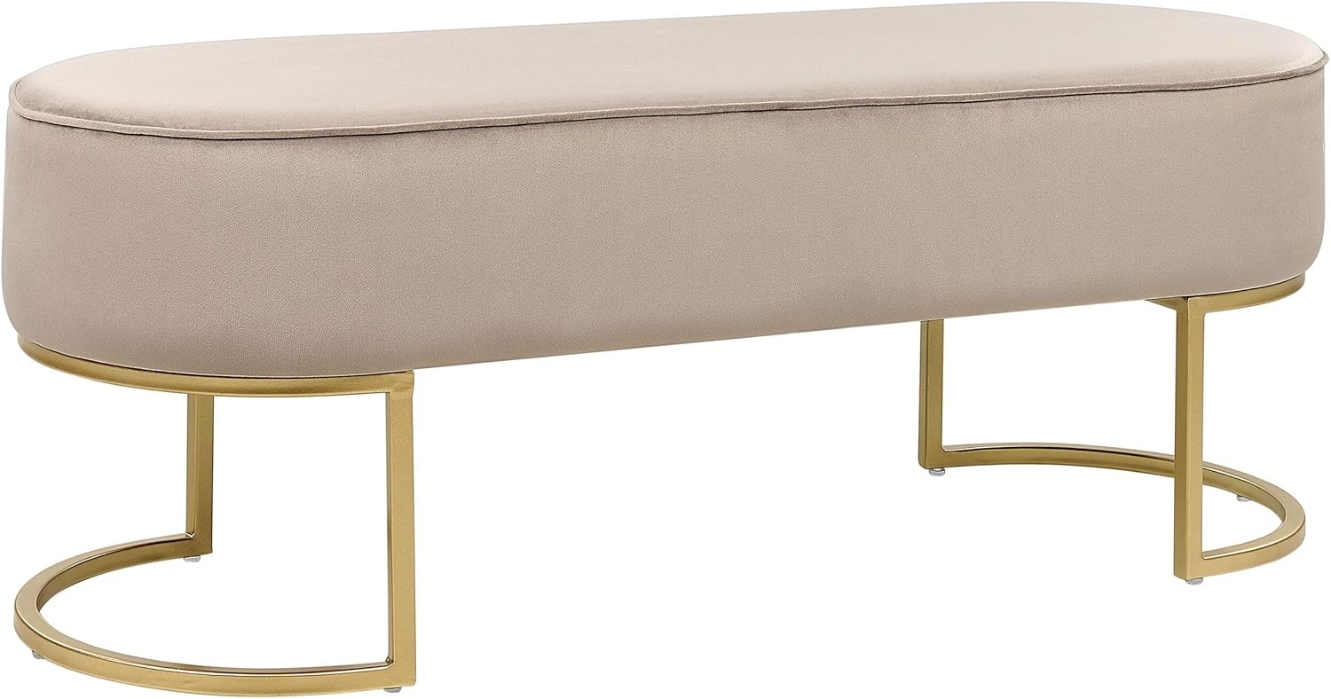 Bettbank Samtstoff beige goldenes Gestell 104 cm MILRY± Bild 1