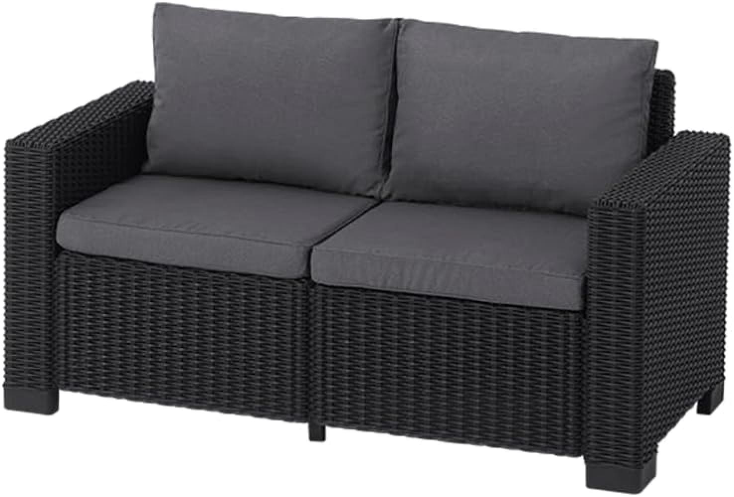 Allibert by Keter Gartenlounge Sofa California 2-Sitzer, graphit/cool grey, inkl. Sitz- und Rückenkissen, Kunststoff, runde Rattanoptik, 141x68x72 cm Bild 1