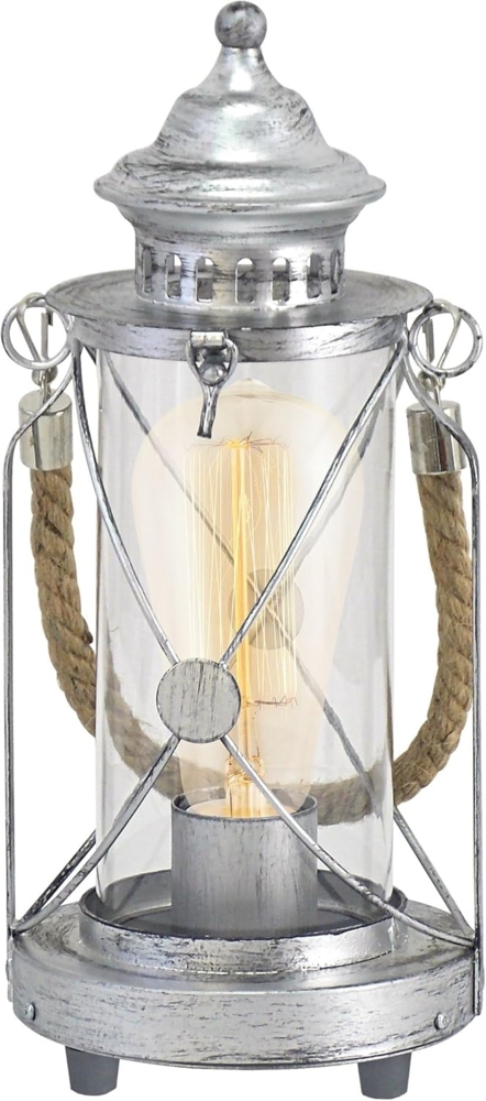 Eglo 49284 Tischleuchte BRADFORD Stahl silber-antik, Glas klar E27 1X60W Ø14cm H:33cm mit Kabelschalter Bild 1