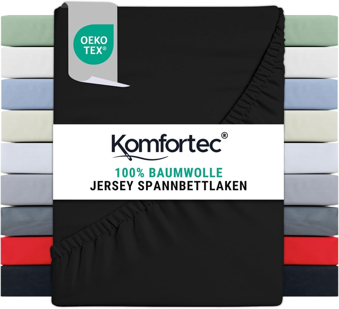 Komfortec Jersey Spannbettlaken 180x200 cm, 100% Baumwolle, Schwarz Bild 1