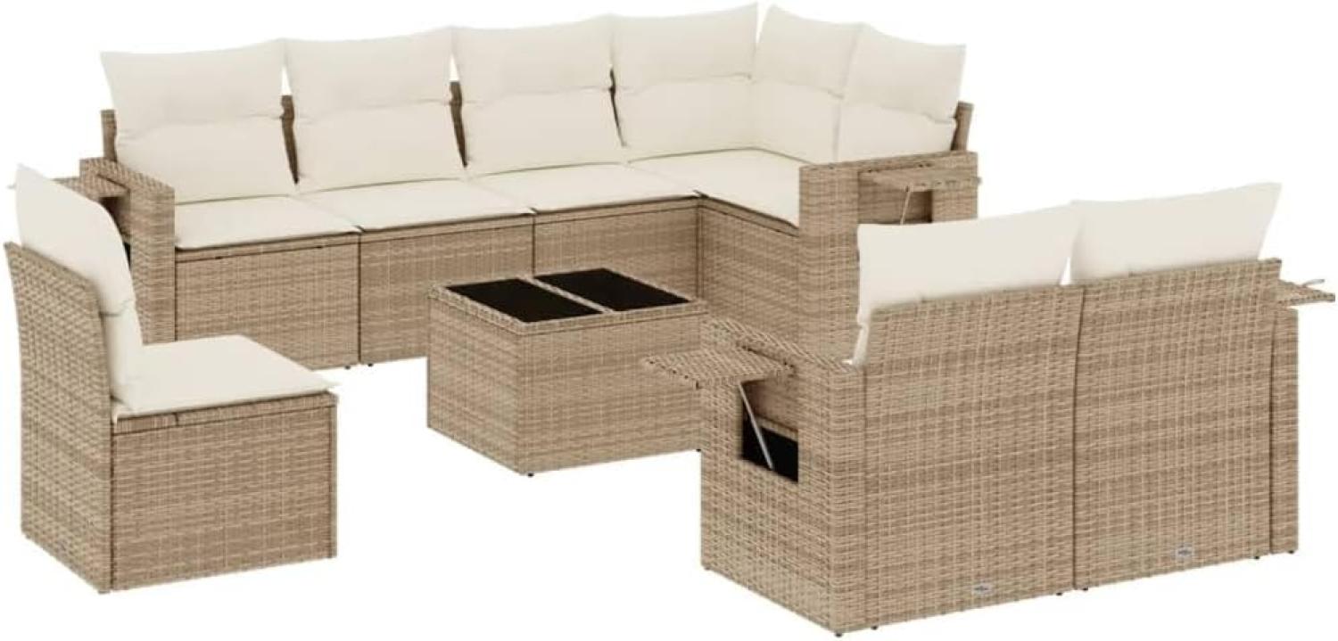 vidaXL 9-tlg. Garten-Sofagarnitur mit Kissen Beige Poly Rattan 3252785 Bild 1
