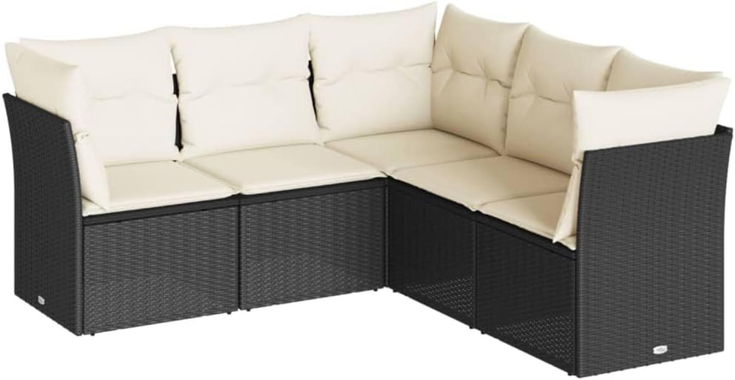 vidaXL 5-tlg. Garten-Sofagarnitur mit Kissen Schwarz Poly Rattan 3249455 Bild 1