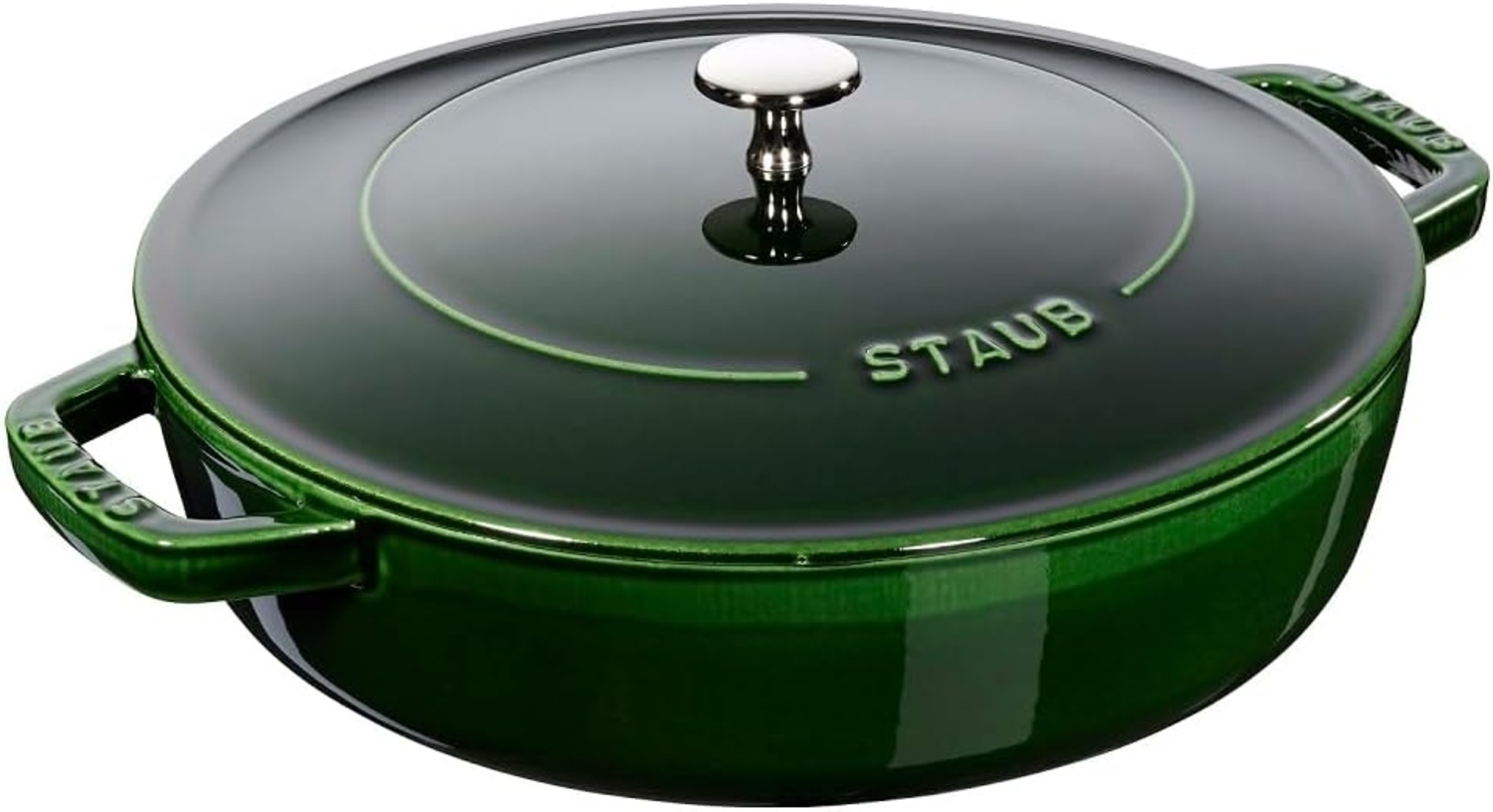 STAUB Gusseisen Bräter, Chistera Tropfenstruktur im Deckel, Rund 24 cm, 2,5 L, Für alle Herdarten geeignet, Basilikumgrün Bild 1