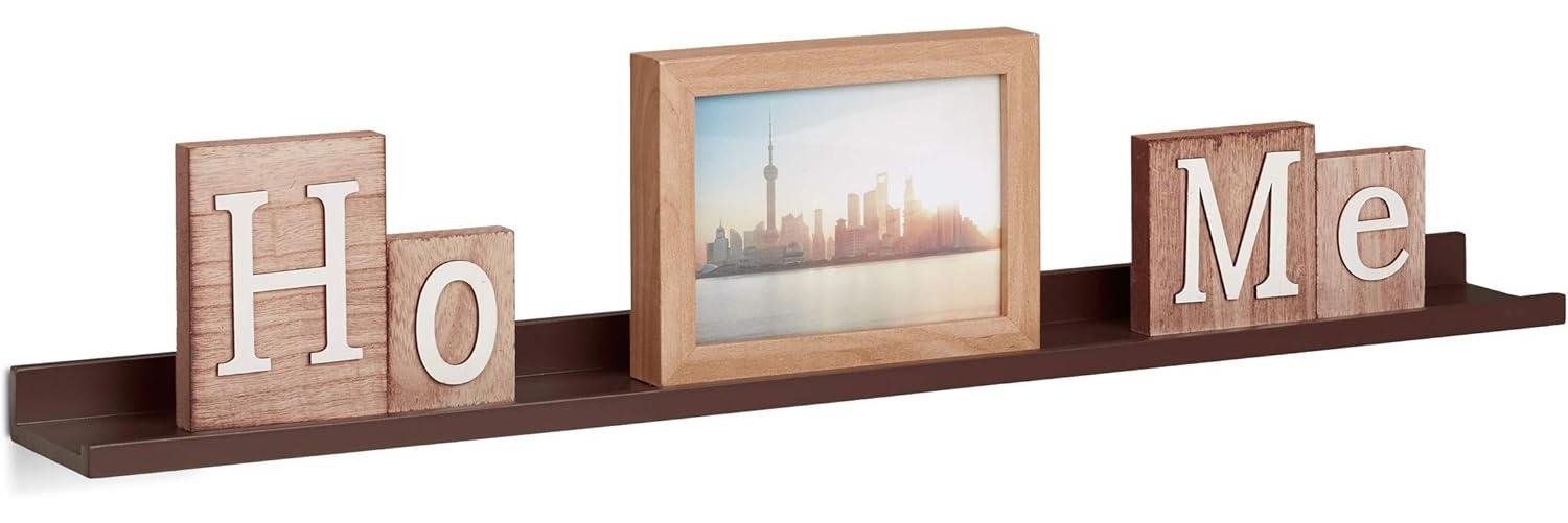 Relaxdays Hängeregal schmal, längliches Schweberegal für die Wand, Wandboard schwebend, MDF, HxBxT: 3,5 x 80 x 10 cm, braun Bild 1