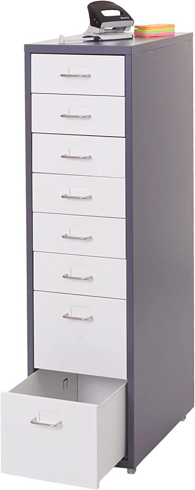 Rollcontainer Boston T851, Schubladenschrank Stahlschrank, 110x28x41cm 8 Schubladen ~ dunkelgrau weiß Bild 1