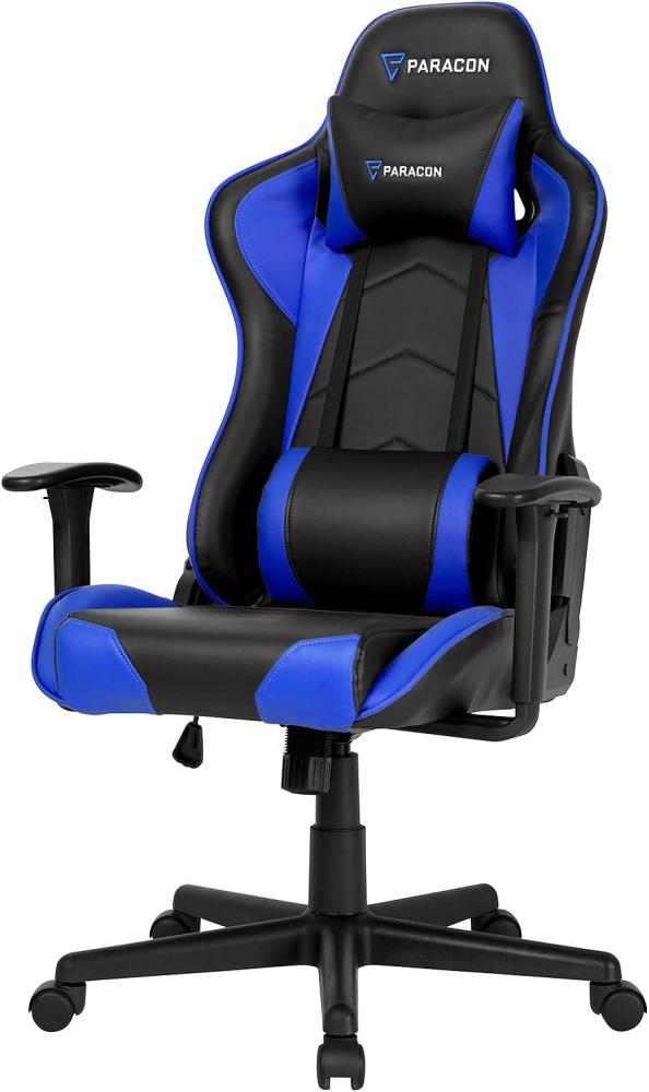 Paracon Brawler | Gaming Stuhl Bürostuhl Chefsessel Schreibtischstuhl Drehstuhl Ergonomisch mit Kippfunktion, Verstellbare Armlehnen, Kopfkissen, Nackenstützkissen, Rückenkissen | Blau Bild 1