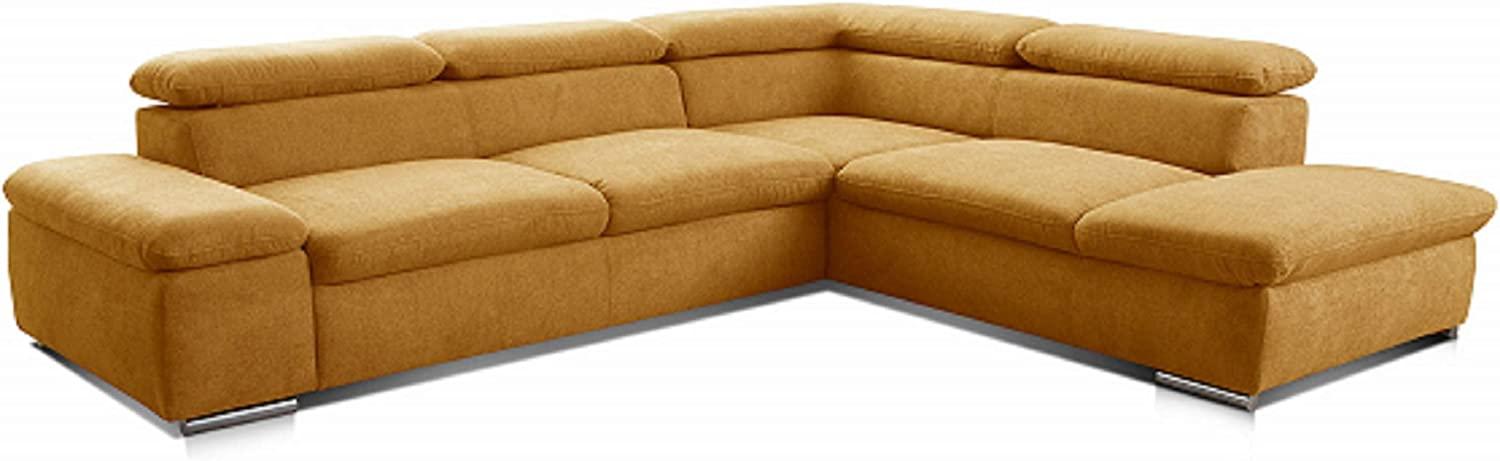 Cavadore Ecksofa Alkatraz / Modernes L-Form Schlafsofa mit Bett, Ottomane und verstellbaren Kopfteilen / Maße: 272 x 73 x 226 / Webstoff, Gelb Bild 1