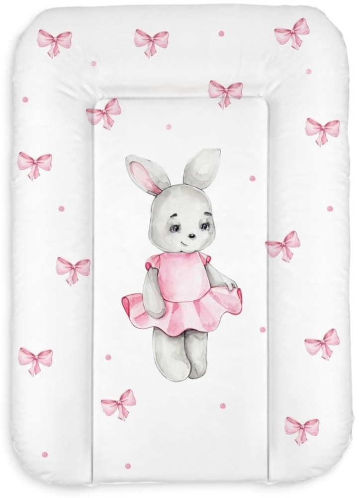 Wickelauflage 50x70 cm, Weiß mit Mädchen-Häschen – abwaschbar & wasserdicht, weich für Neugeborene – Wickeltischauflage für Wickelkommode – Baby Wickelunterlage, schnell abwischbar Bild 1