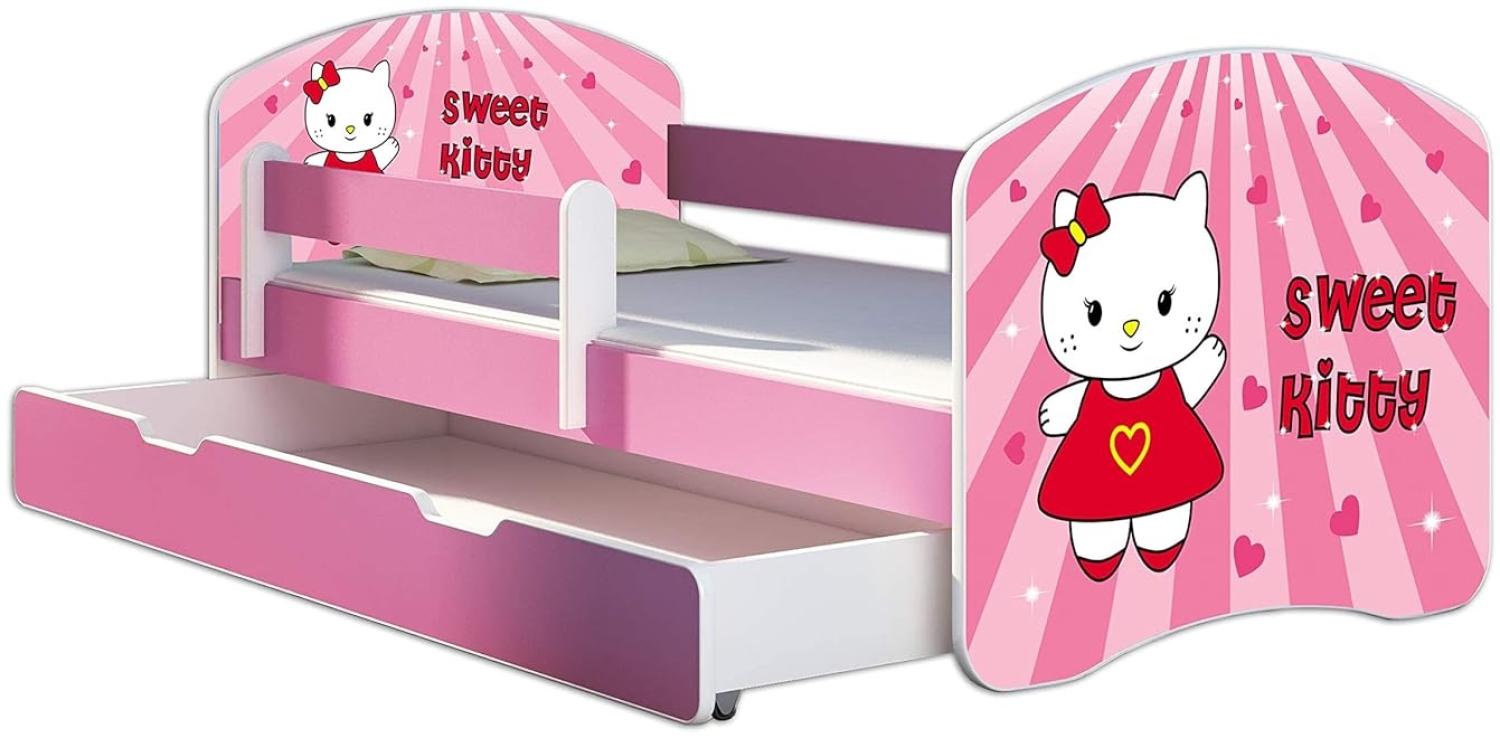 Kinderbett Jugendbett mit einer Schublade und Matratze Rausfallschutz Rosa 70x140 80x160 80x180 ACMA II (15 Sweet Kitty, 80x160 cm mit Bettkasten) Bild 1