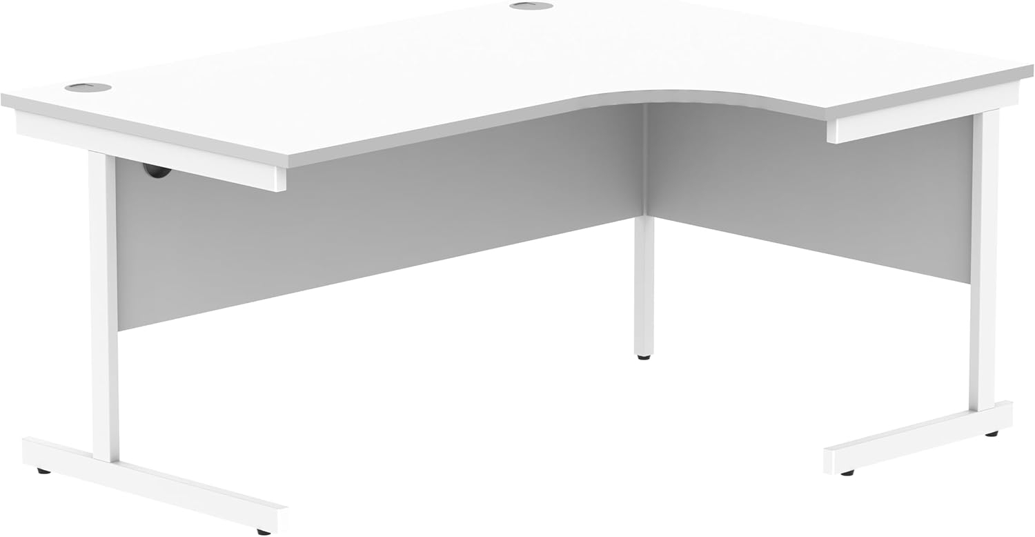office hippo Robuster Büroschreibtisch, rechter Ecktisch, stark, verlässlich mit Kabelführung, PC-Tisch für Büro oder Zuhause, Arktisches Weisse Platte/Weisses Gestell Bild 1
