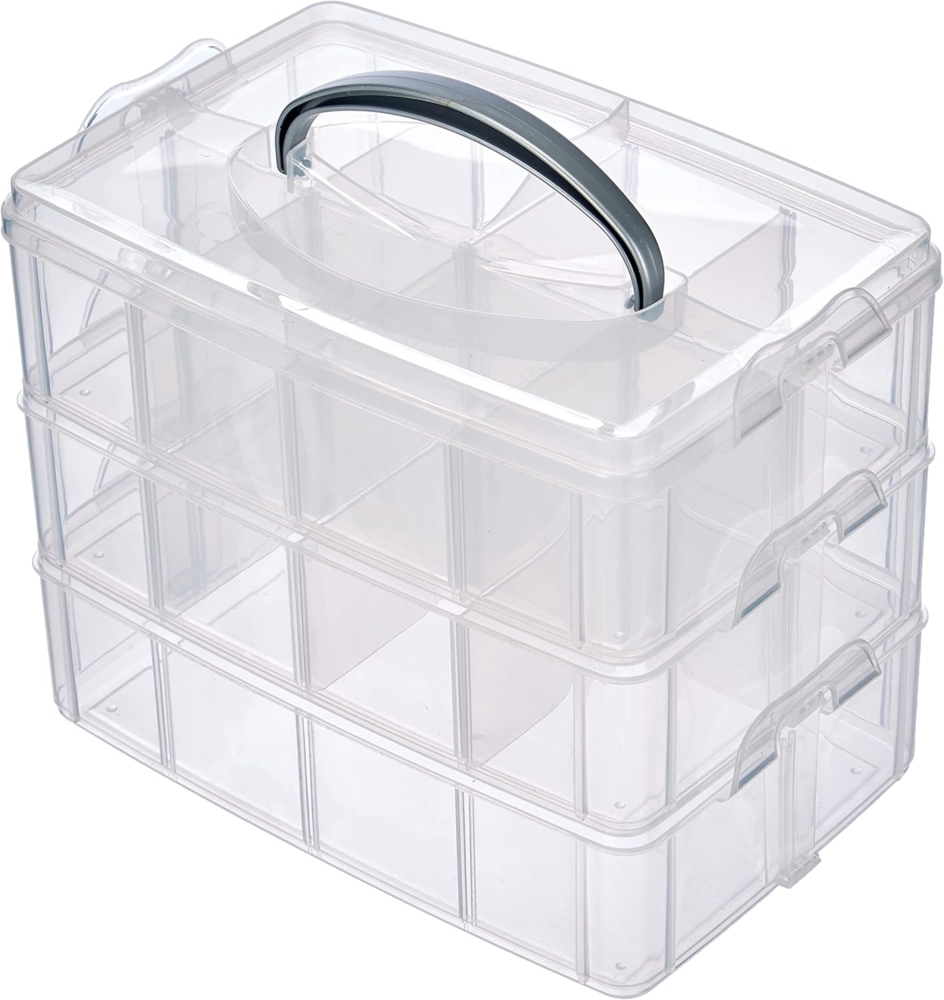 Rayher Sortierbox Aufbewahrung mit Griff,Transparent, groß, ‎23.1 x 18.5 x 15.6 cm,3 Etagen m. 17 Fächern,für Bastel-Material,Spielzeug, Büro-Utensilien,Accessoires–übersichtlich,stabil (39320000) Bild 1