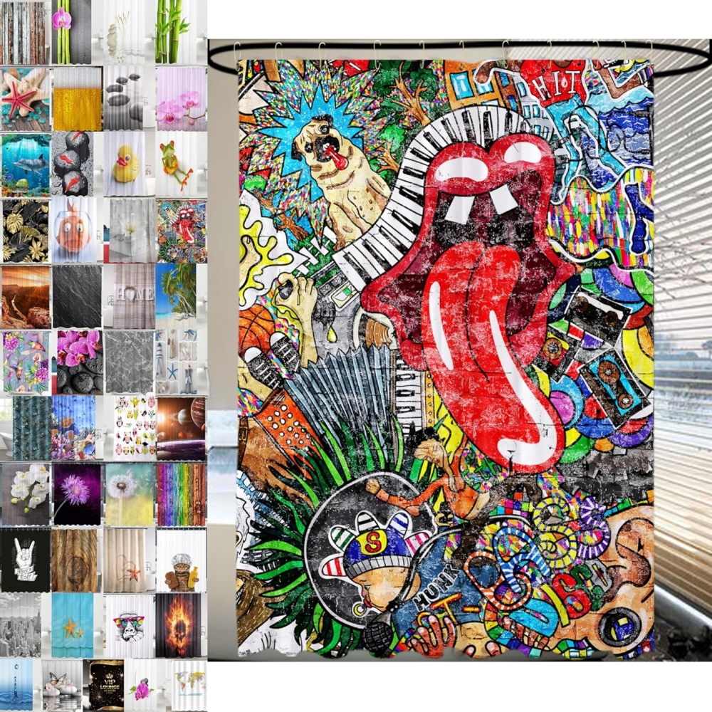 Sanilo Duschvorhang Graffiti 180 x 200 cm, 100% wasserdicht, Anti-Schimmel-Effekt, hochwertige Qualität Bild 1