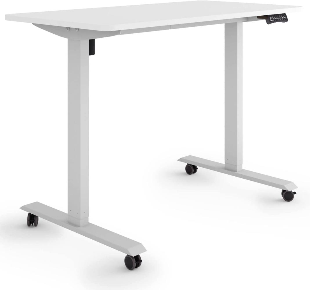 ESMART Germany ETX-121GW 120x60cm Weiß Ergonomischer Steh-Sitz-Schreibtisch auf Rollen Stufenlos elektrisch höhenverstellbar 78,5-128,5cm 3X Memory Aktivitätserinnerung Soft-Start/Stopp Bild 1