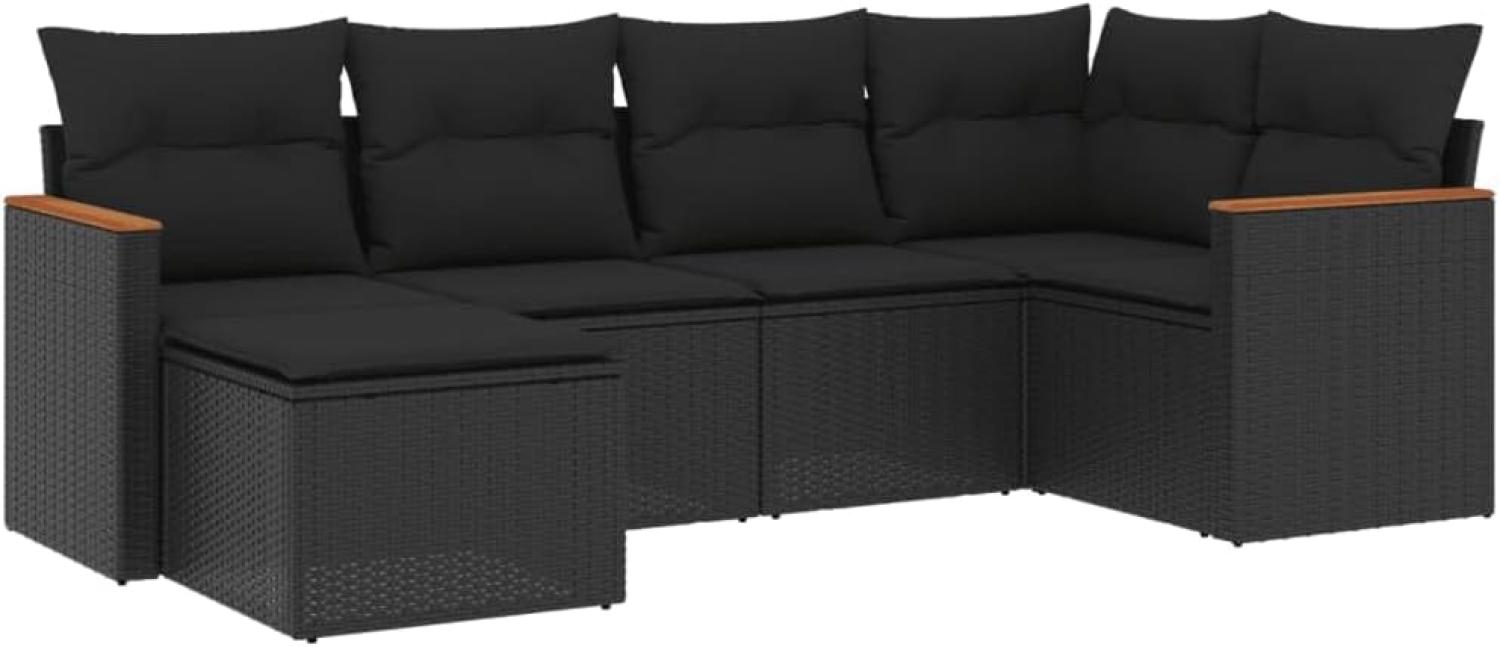 vidaXL 6-tlg. Garten-Sofagarnitur mit Kissen Schwarz Poly Rattan 3258576 Bild 1