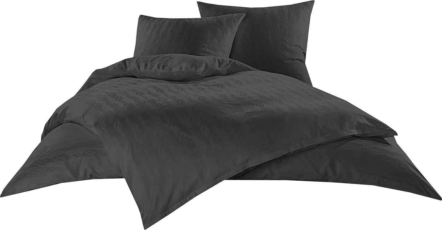 Bettwaesche-mit-Stil Mako Satin Damast Bettwäsche Waves Anthrazit Garnitur 200x220cm Bild 1