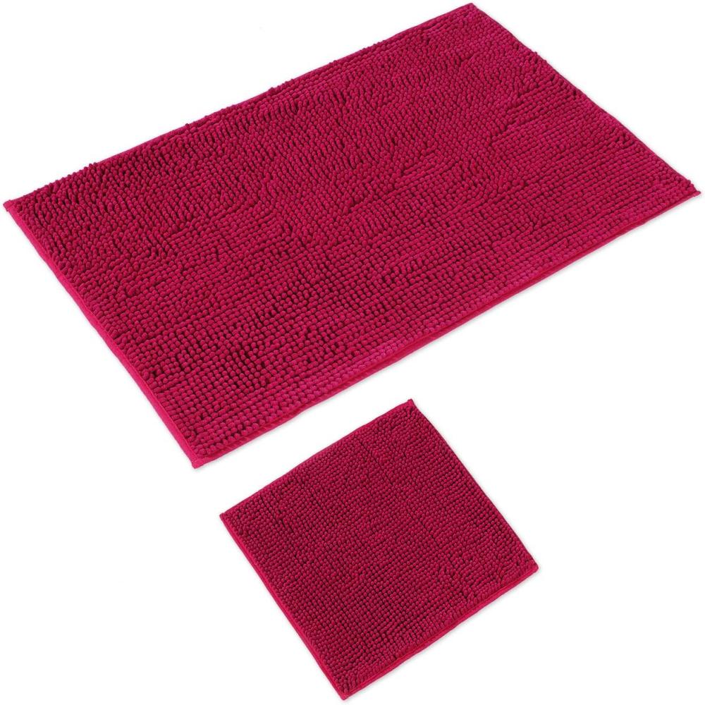 WohnDirect Badematten Set 2 teilig Pink • WC Vorleger (45x45 cm), Badematte (70x120 cm) • rutschfest waschbar Badezimmerteppich OHNE WC-Ausschnitt Bild 1