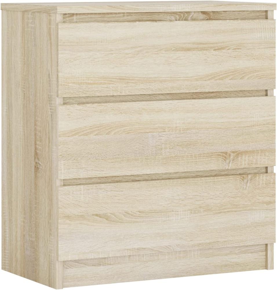 Kommode mit 3 Schubladen, Farbe: Sonoma Eiche, H: 79 cm, B: 70 cm, T: 39 cm. Schrank für Wohnzimmer, Büro, Schlafzimmer Bild 1
