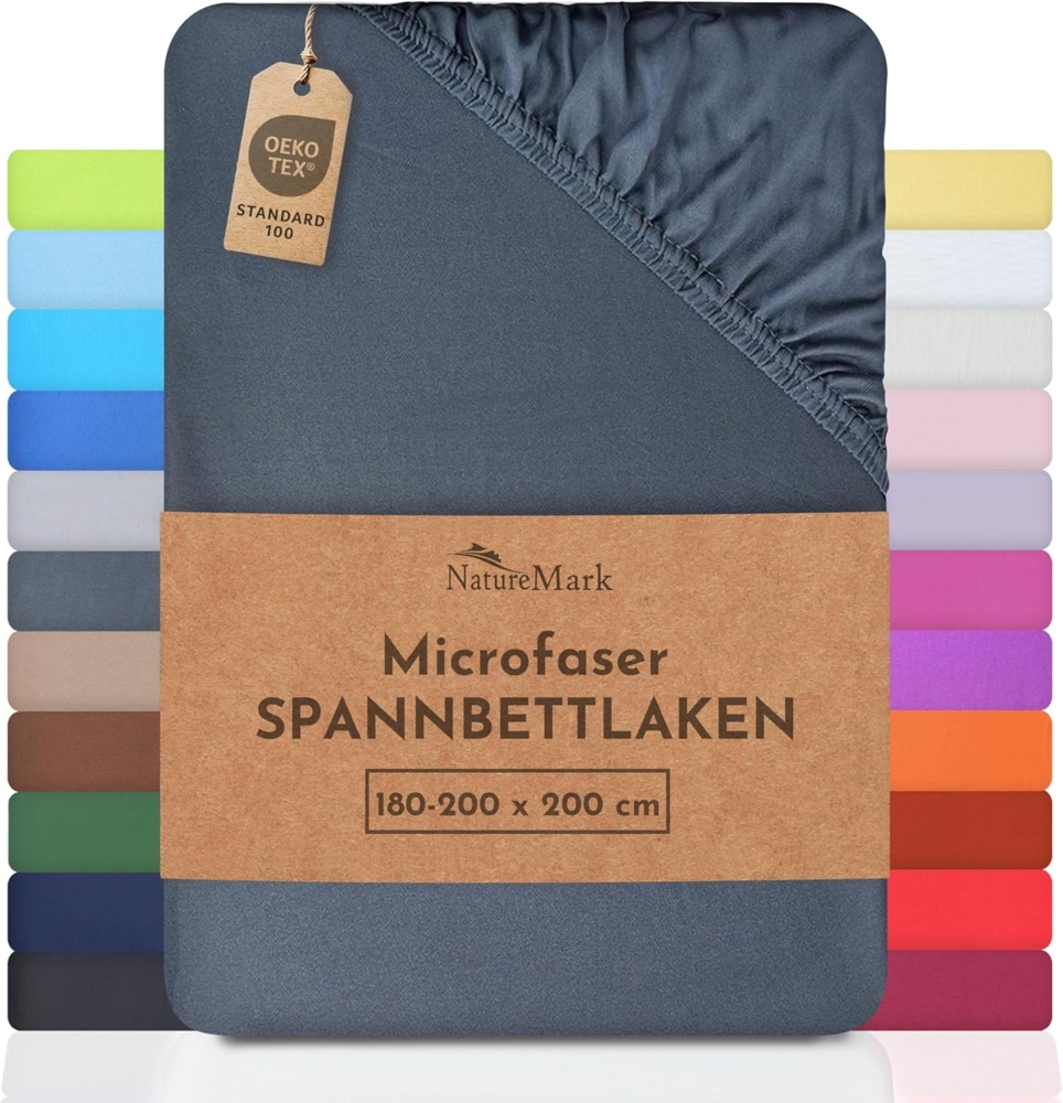 NatureMark - Mikrofaser SPANNBETTLAKEN zum Sparpreis! viele Größen und Farben Markenware (180x200-200x200 cm, anthrazit grau) Bild 1