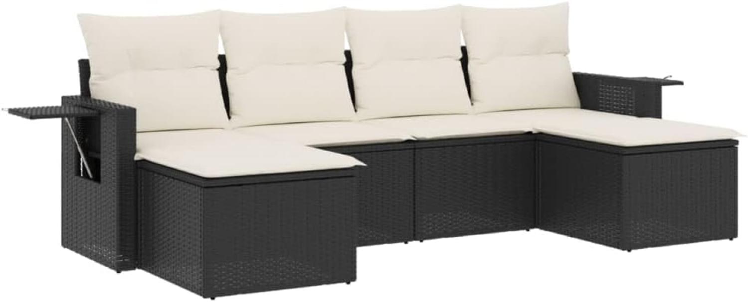 vidaXL 6-tlg. Garten-Sofagarnitur mit Kissen Schwarz Poly Rattan 3252853 Bild 1