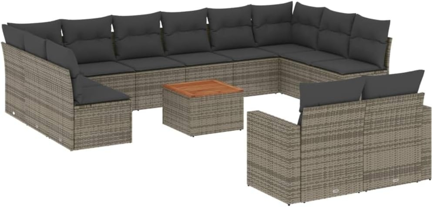 vidaXL 13-tlg. Garten-Sofagarnitur mit Kissen Grau Poly Rattan 3224359 Bild 1