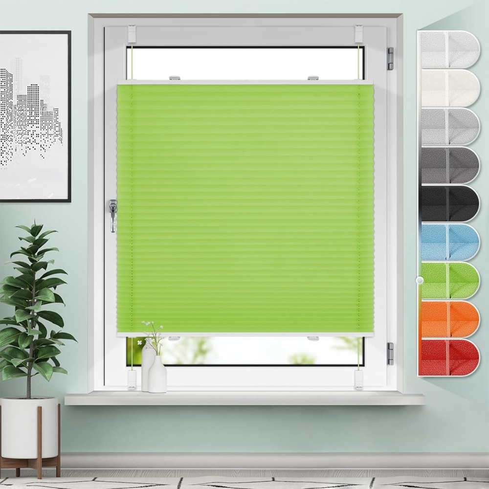 Sanfree Plissee Klemmfix Plisseerollo ohne Bohren Grün B45 x H120cm inkl. Klemmträger Blickdicht und lichtdurchlässig Jalousie Faltrollo Sichtschutz und Sonnenschutz Rollo für Fenster & Tür Bild 1
