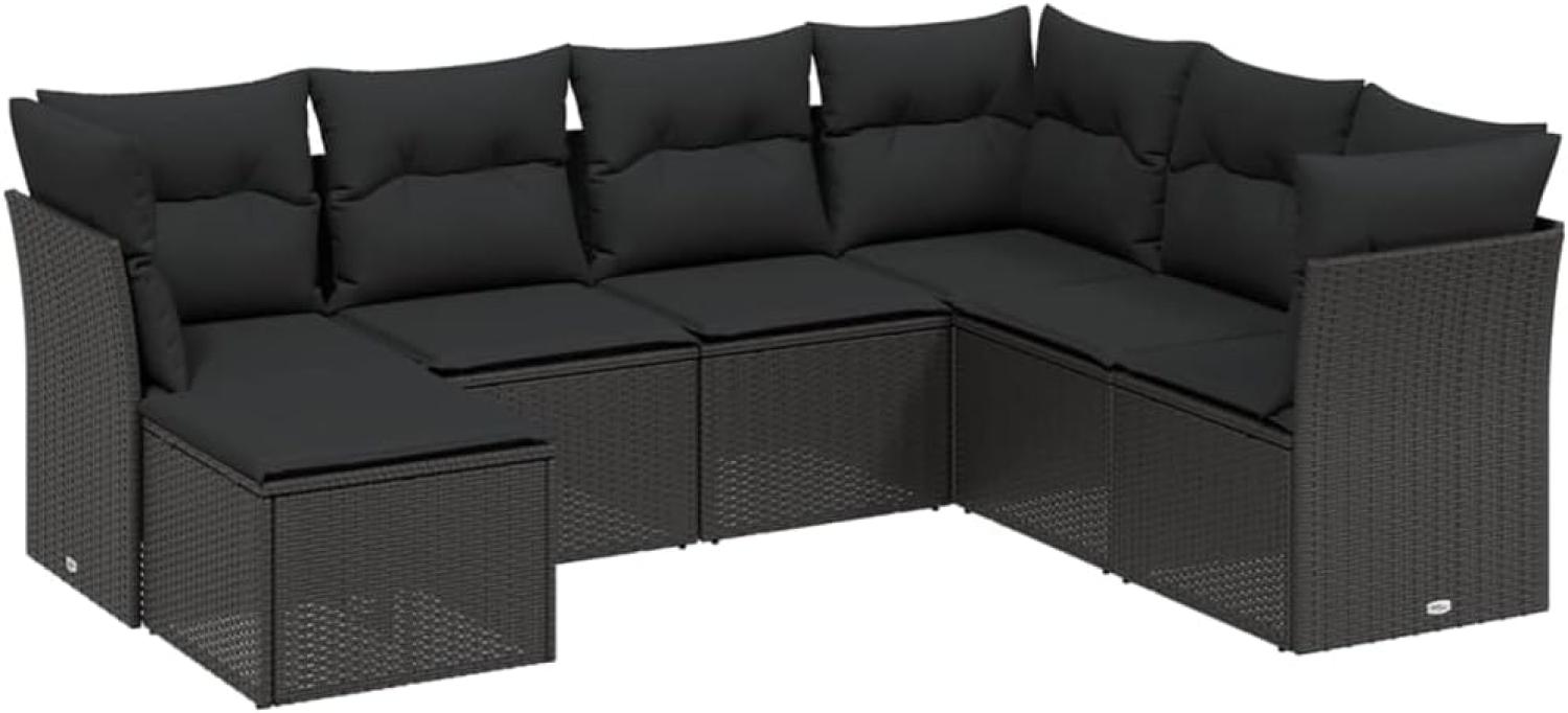 vidaXL 7-tlg. Garten-Sofagarnitur mit Kissen Schwarz Poly Rattan 3263211 Bild 1