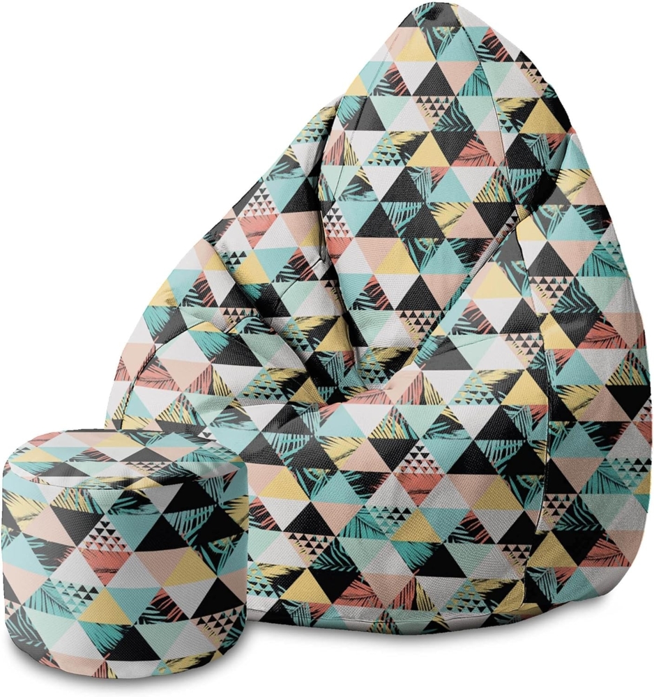 DreamRoots Bean Bag 80 x 80 x 120 cm - Sitzsack mit Lehne und Hocker und Bezug - mit Füllung, Exotic Triangle Jungle Bild 1