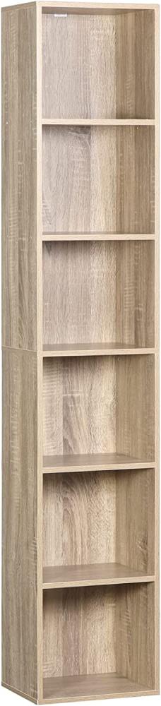 WOLTU Bücherregal Bücherschrank Standregal Aufbewahrungregal Raumteiler Büroregal Aktenschrank 6 Fächer, Holzwerkstoff, 30x158,5x24 cm(BxHxT), Helle Eiche SK003hei6 Bild 1