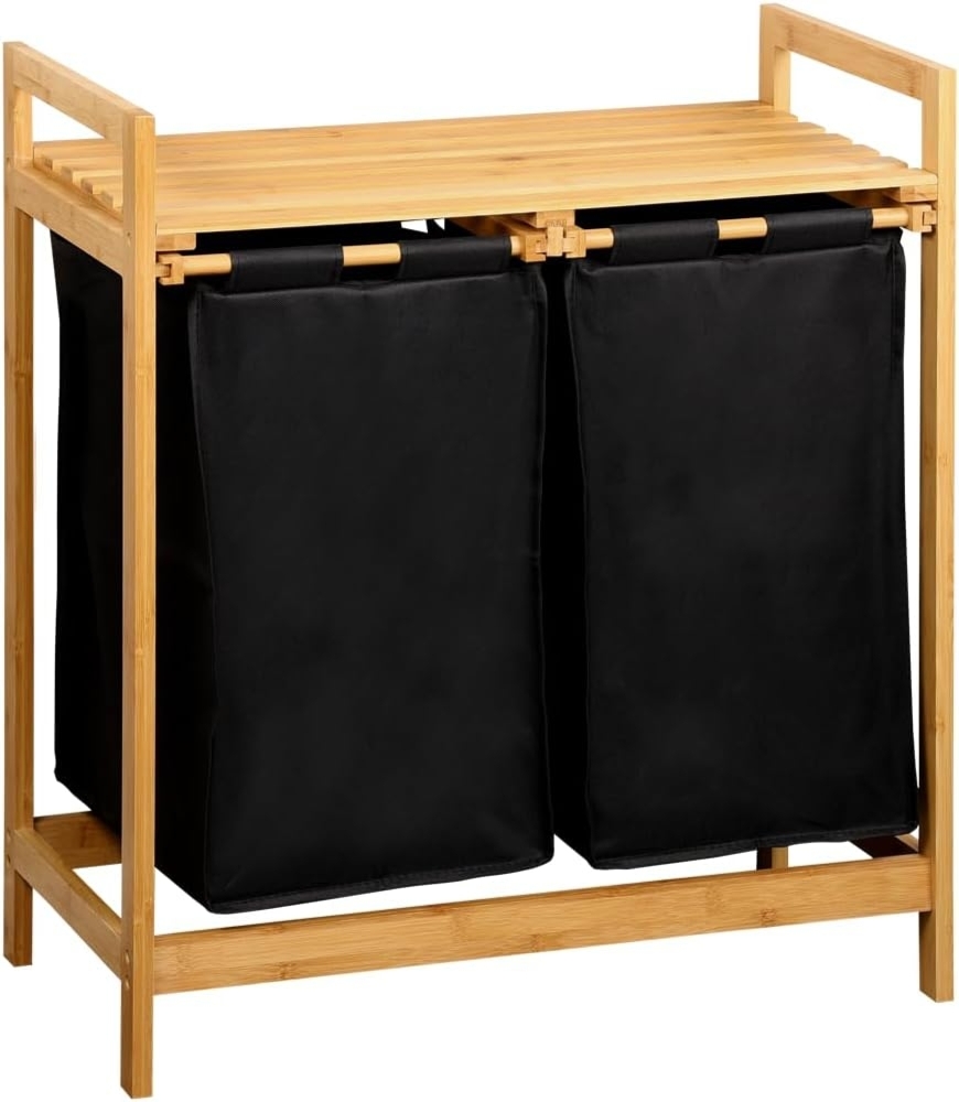 KESPER® Wäschesortierer Wäschesammler, Bambus, FSC, mit 2 Auffangtaschen für Wäsche Bild 1