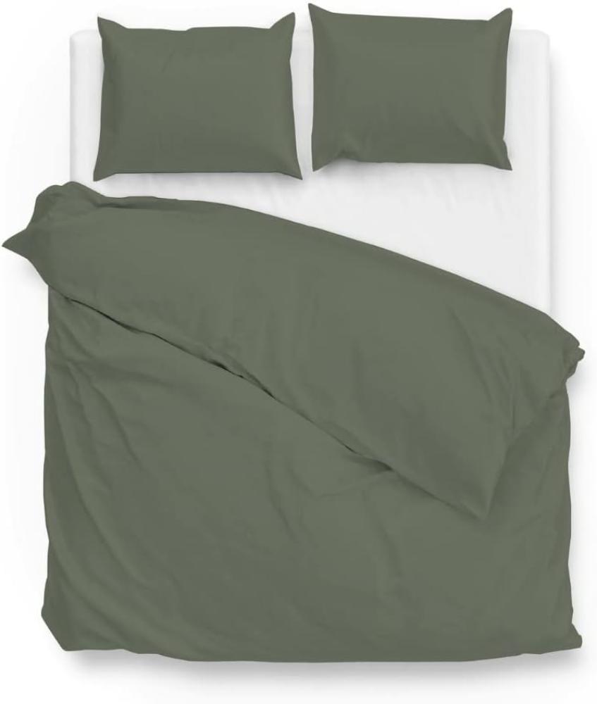 Zo!Home Bettwäsche Satinado 1 Bettwäsche 260x220cm mit 2 Kopfkissen 60x70cm 100% Baumwolle Mako-Satin Army Green Bild 1