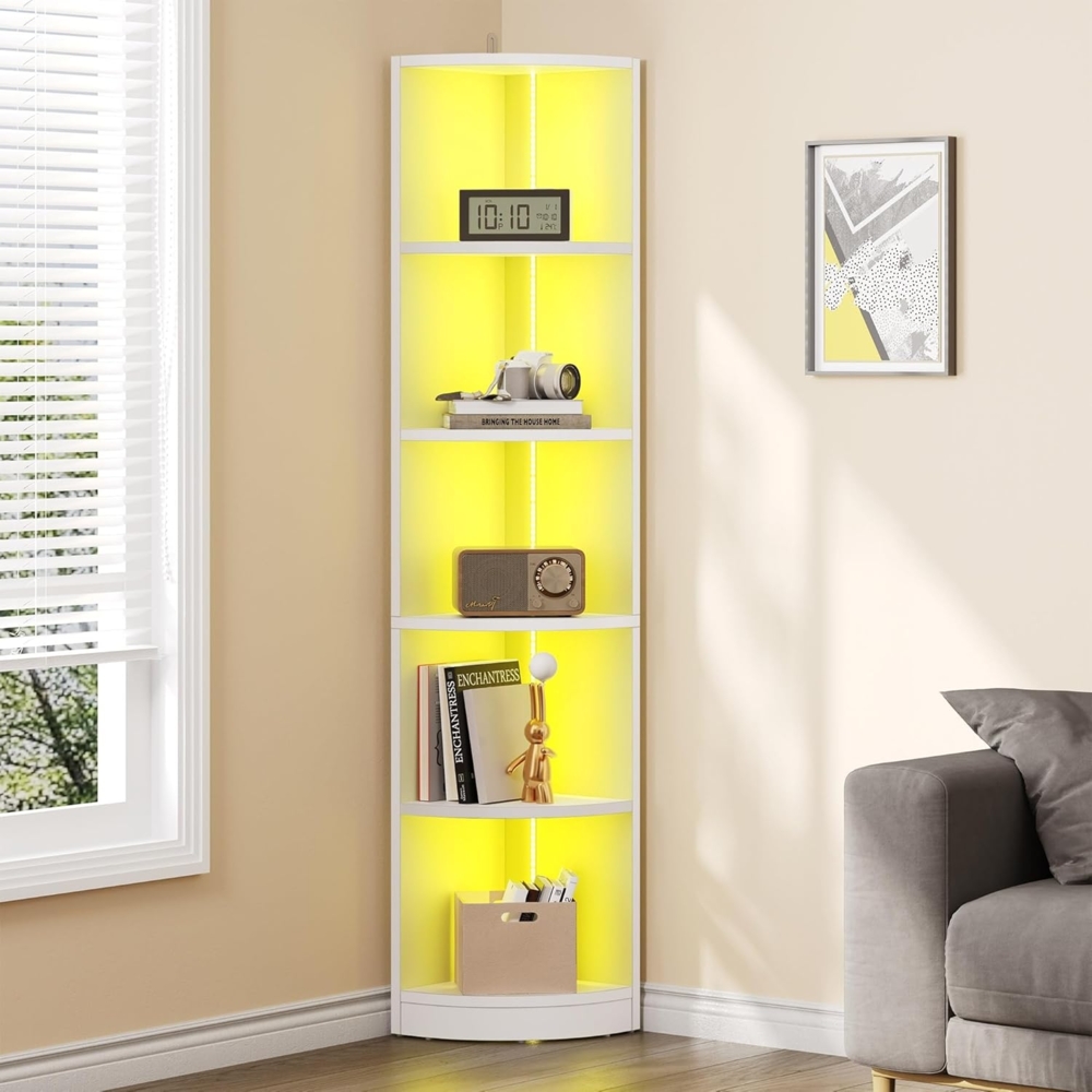 YITAHOME Bücherregal mit 5 Ebenen, Eck-Bücherregal mit LED-Beleuchtung, Eck-Bücherregal, Bluetooth-Musiksynchronisation, Vitrinen für Schlafzimmer, Wohnzimmer, Heimdekoration, 30 x 30 x 180 cm Bild 1