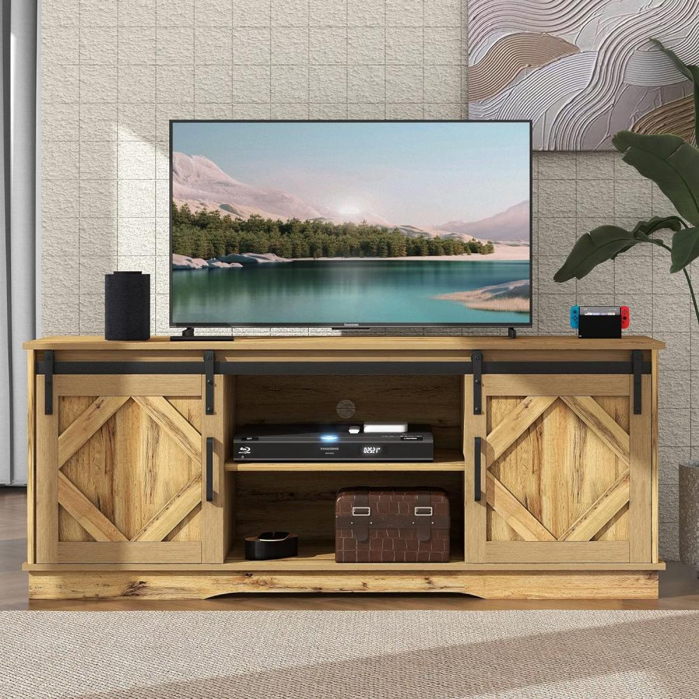 Merax Sideboard Küchenschrank, Industrial Design TV-Ständer Aufbewahrungsschrank mit 2 Schiebetüren und Verstellbare Ablage, Landhausstil Beistellschrank für Wohnzimmer, Esszimmer, Rustikales Braun Bild 1