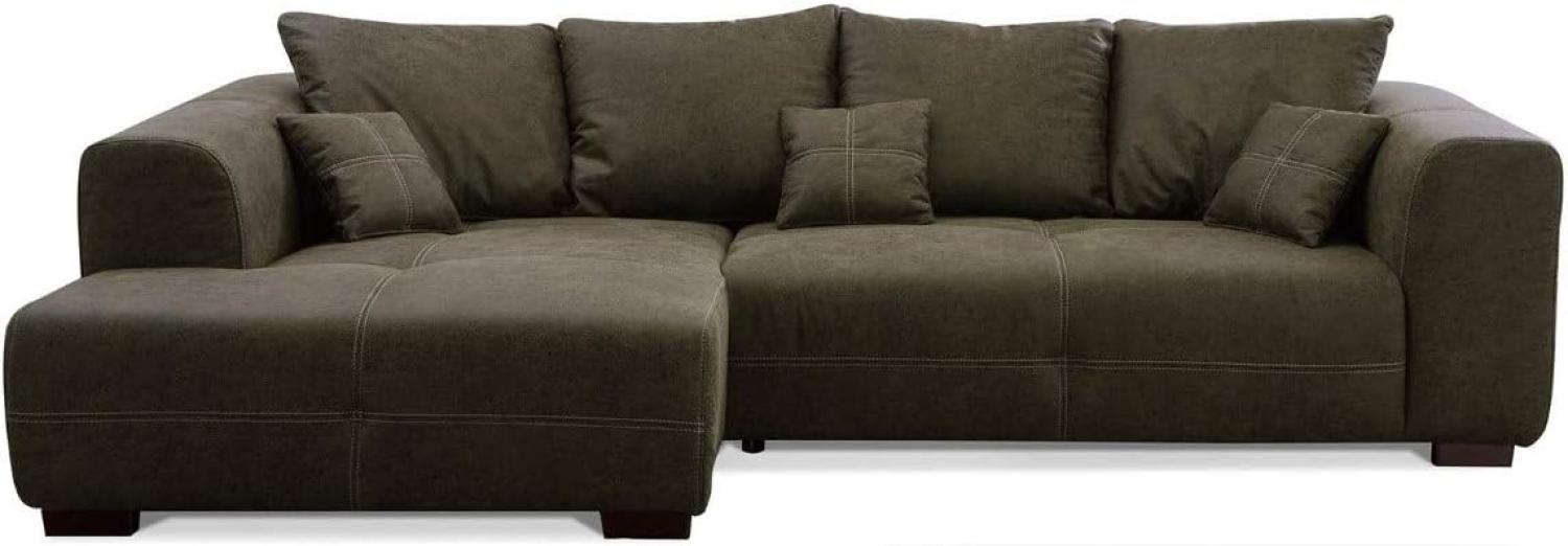 CAVADORE Ecksofa Mavericco inkl. Kissen / XXL-Eckcouch im modernen Design / Longchair links / 285 x 69 x 170 / Lederoptik dunkelgrün Bild 1