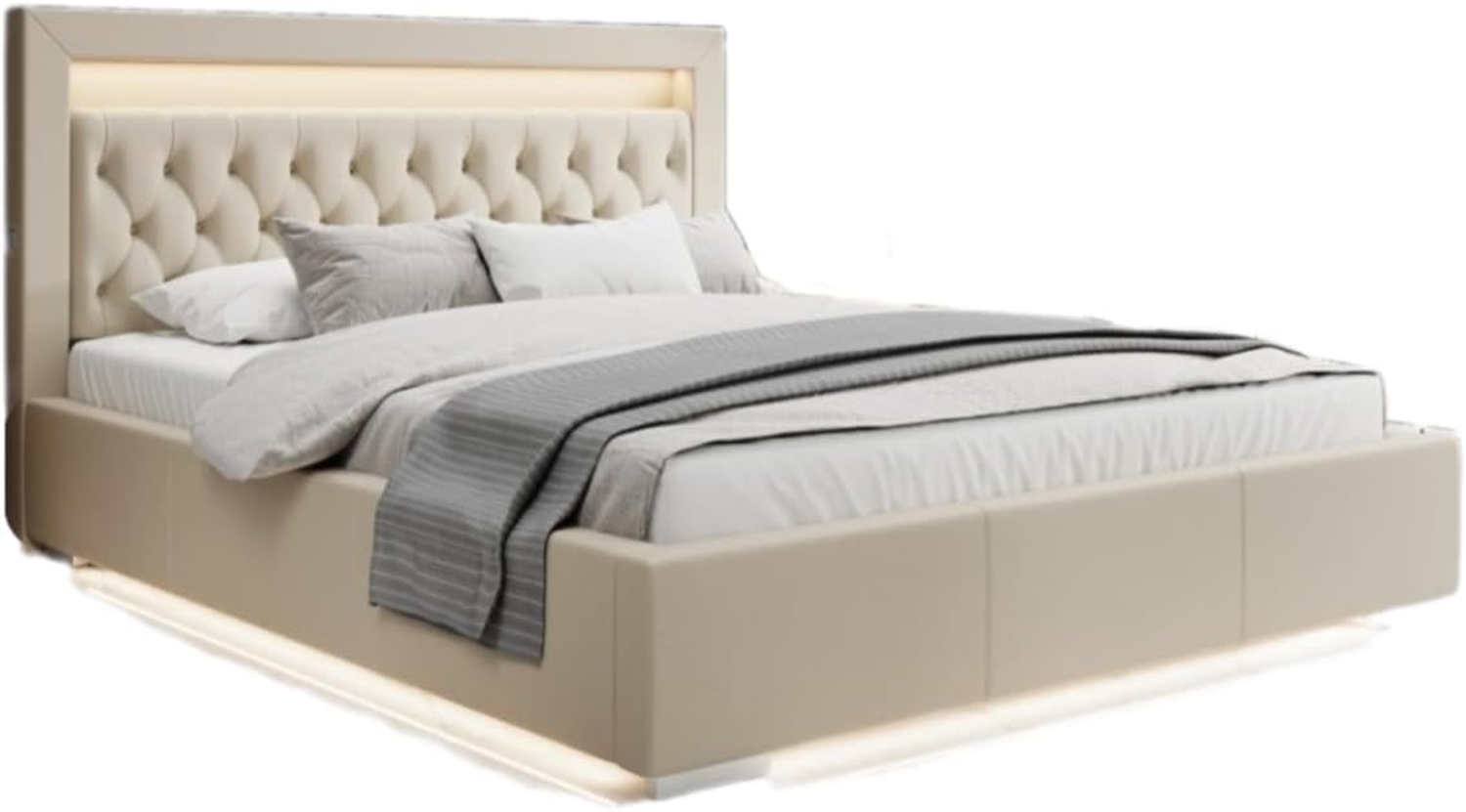Designer Polsterbett Infinity inkl. RGB, USB und Stauraum 160x200 Beige H4 (100kg+) Bild 1