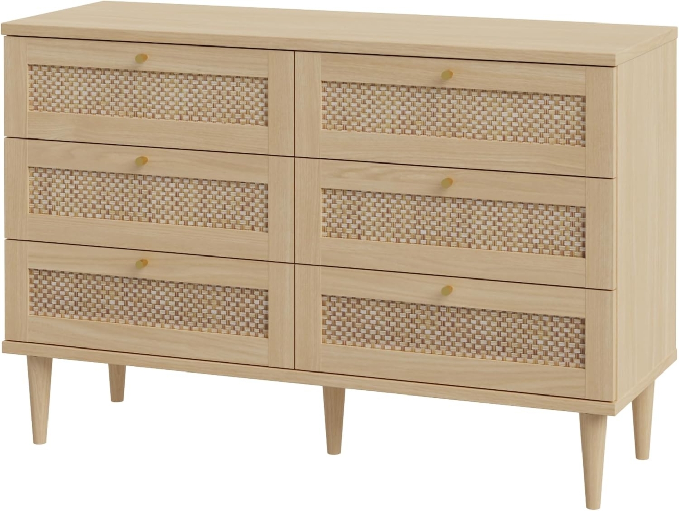 FORTE Calasetta Kommode 120 cm Boho Stil Wiener Geflecht Sideboard mit 6 Schubladen Holz Dekor: Elegancia Eiche/Technorattan, 120 cm breit x 80 cm hoch x 41 cm tief Bild 1