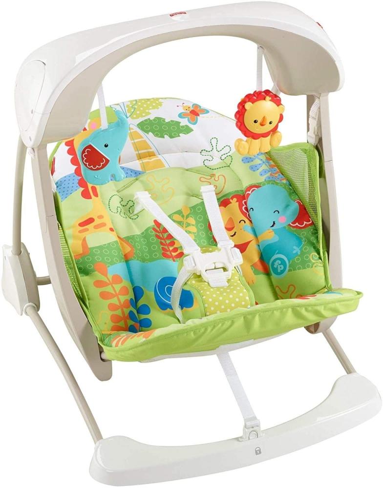 Mattel Fisher-Price CCN92 2 in 1 Babyschaukel im Regenwald Design, mit 6 Geschwindigkeitsstufen, 10 Melodien und 2 beruhigenden Naturgeräuschen Bild 1