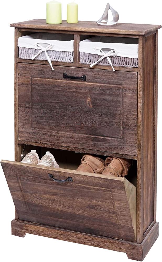 Schuhkipper HWC-H19, Schuhschrank Schuhregal Schuhablage, Massiv-Holz Shabby-Look Korb-Schublade 100x60x24cm ~ braun Bild 1