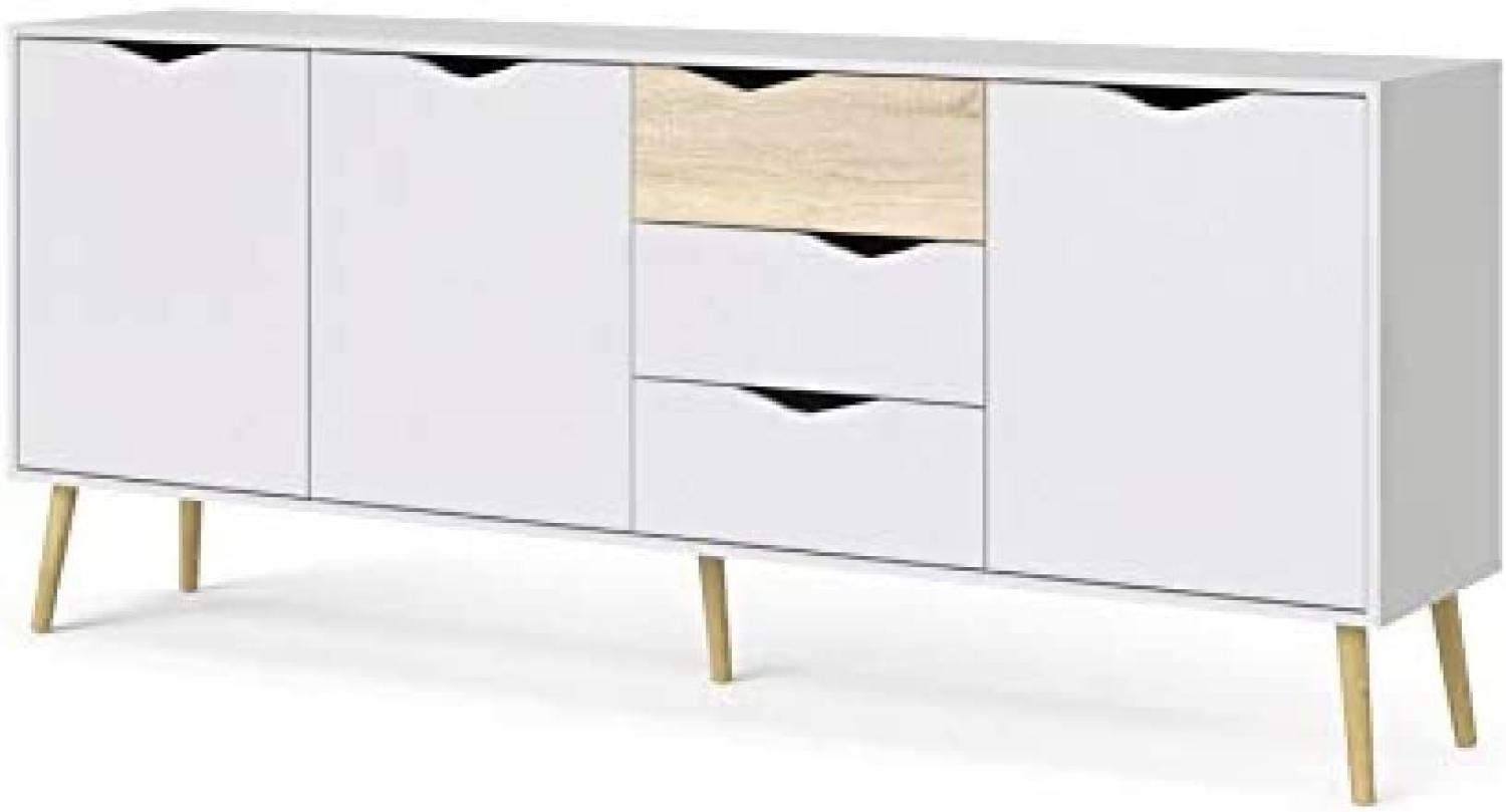 Dmora Sideboard mit drei Türen und drei Schubladen, Weiß und Eiche, Maße 195 x 81 x 39 cm Bild 1