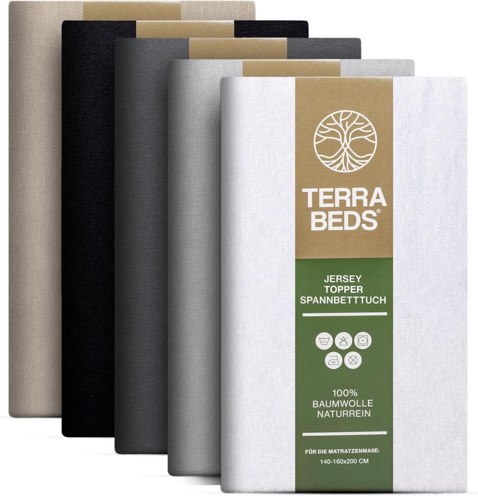 Terra Beds Premium Topper Spannbettlaken 140x200cm - 160x200cm 160g/m2-100% Hochwertiges Oeko-TEX Baumwoll Jersey Spannbetttuch für boxspringbett Topper – Erhältlich in 10 Farben Bild 1