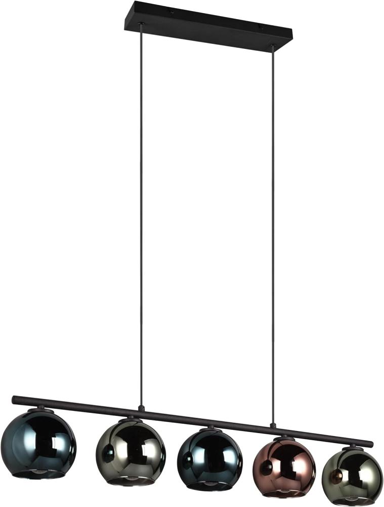 TRIO Leuchten Pendelleuchte SHELDON, Hängelampe 5-flammig exkl 5x E14 max 10W höhenverstellbar, Leuchtmittel wechselbar, warmweiß - kaltweiß, Metall Hängeleuchte mit bunten Glasschirmen Lampe Esszimmer Wohnzimmer Bild 1