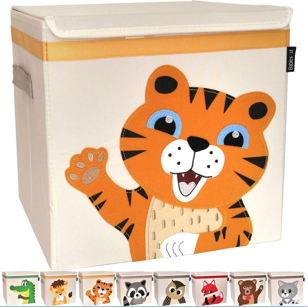 Babies1st Spielzeug Aufbewahrungsbox Kinder, mit Deckel 33x33x33 cm, Boxen für Kallax Regal, Spielzeug Aufbewahrung Kinderzimmer, robust, geruchslos und auf Schadstoffe getestet, TIGER Box Bild 1