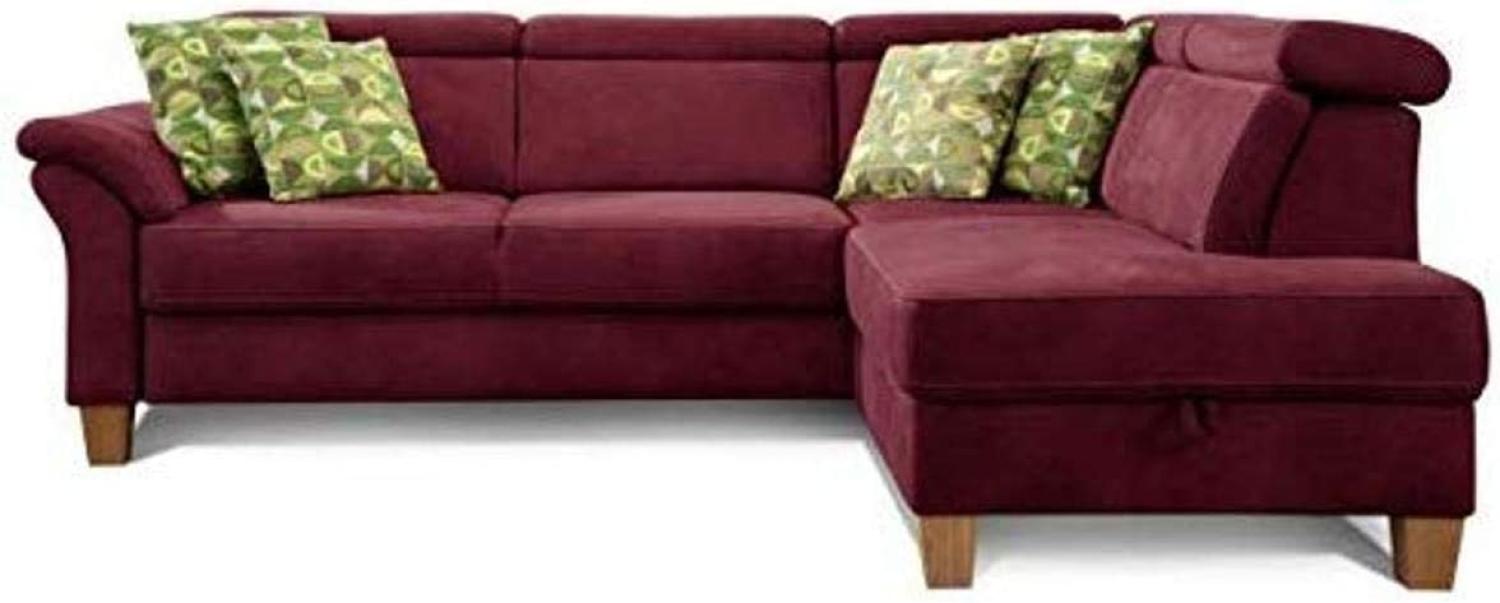 Cavadore Schlafsofa Ammerland mit Ottomane rechts / Federkern-Sofa im Landhausstil mit verstellbaren Kopfstützen, Bett und Bettkasten / 245 x 84 x 194 / Lederoptik rot Bild 1