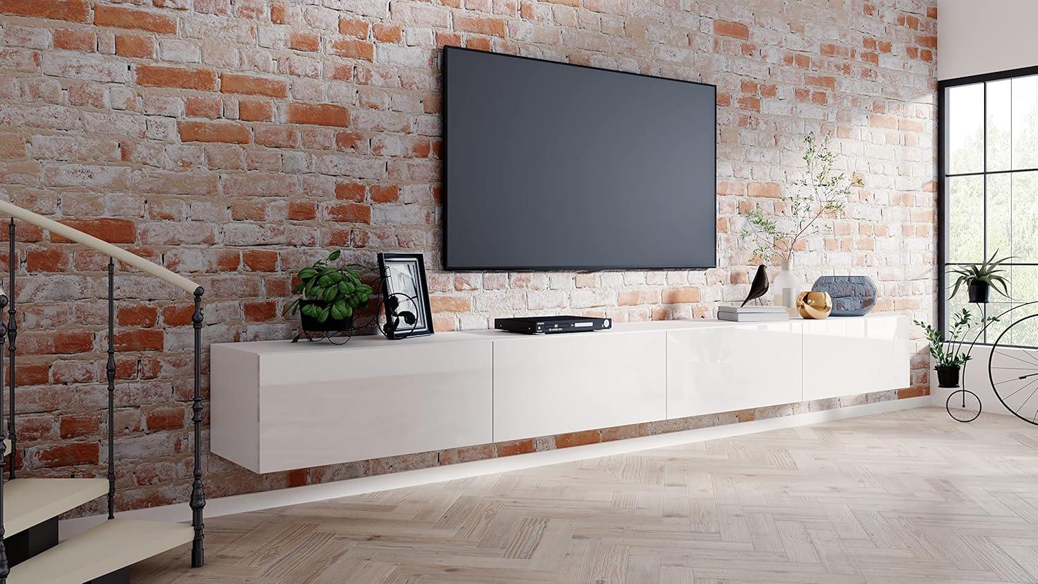 Fernsehschrank fernsehregal tv Board hängend tv Shrank tv 55 Zoll lowboard tv Tisch 2 Farben weiß glänzend hängend/stehend wandschrank 240cm 4housedesign® Bild 1