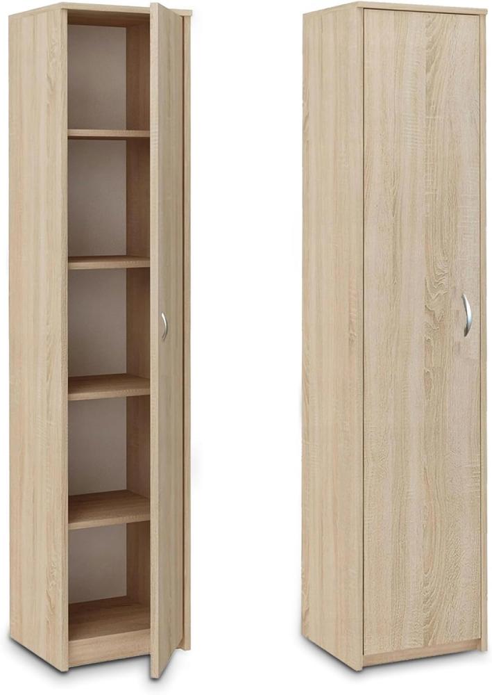 Schrank Mehrzweckschrank Sonoma 40cm Breite 180cm Höhe mit Vier Einlegeböden schmaler Aktenschrank Organizer Kleiderschrank aus MDF Holz Bild 1