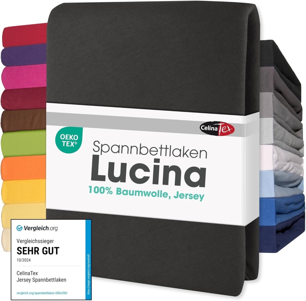 CelinaTex Jersey Topper Spannbettlaken Lucina 200x200-200x220 cm schwarz 100% Baumwolle gekämmt bis 12cm Matratzenhöhe Oeko-TEX Bild 1