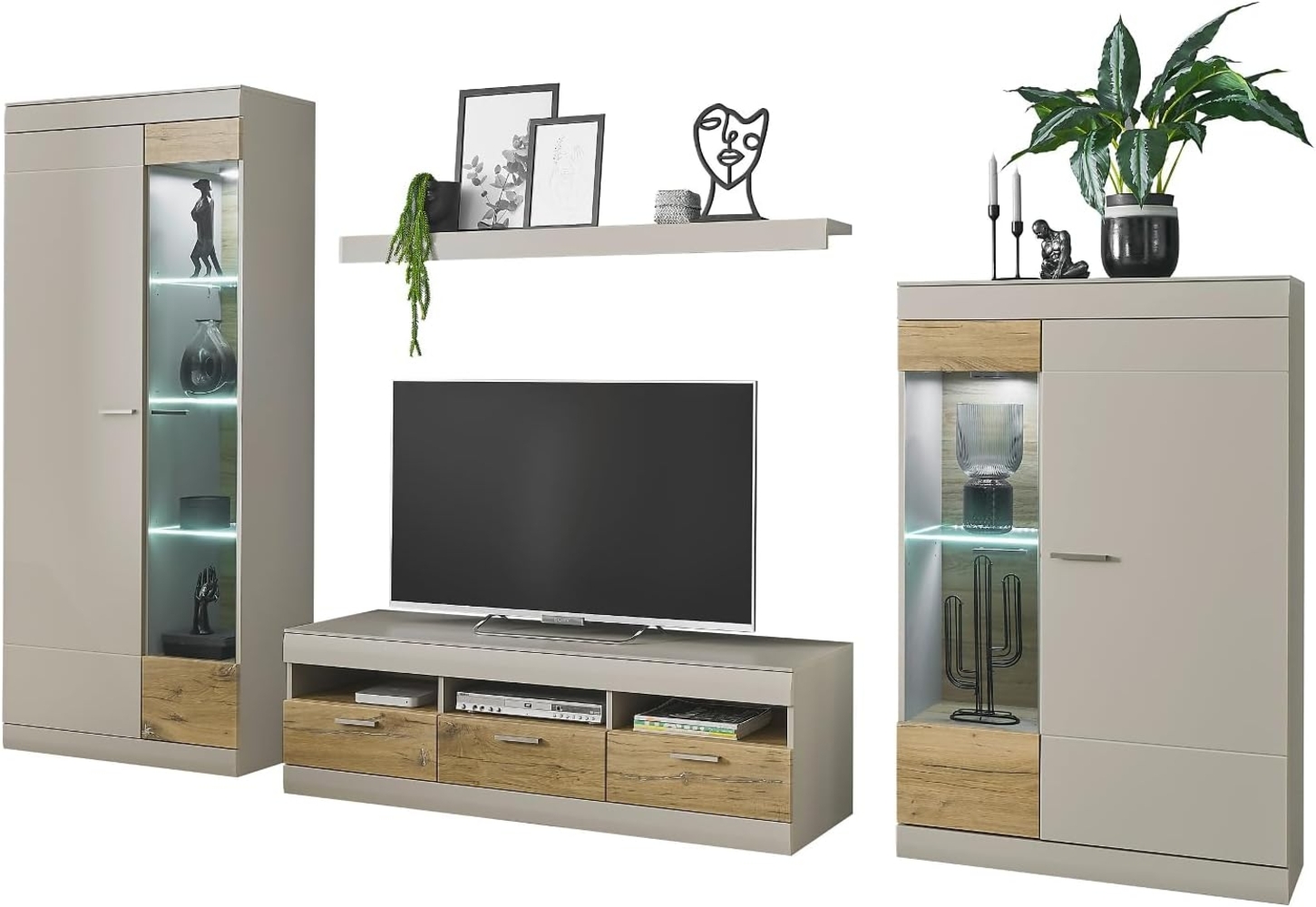 Wohnwand Griego in grau matt und Eiche 350 x 199 cm Bild 1
