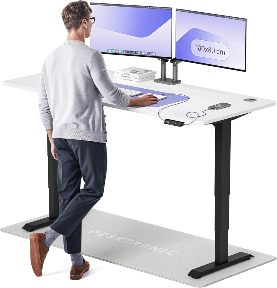 Höhenverstellbarer Schreibtisch - Höhenverstellbar Elektrisch mit Flüsterleisem Dual-Motor & Touchscreen - Hohe Tragfähigkeit - Stehtisch von Desktronic, Schwarz + Weiß, 180x80 cm Bild 1