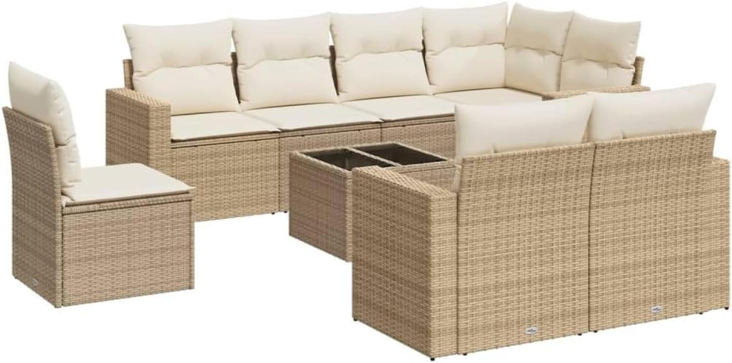 vidaXL 9-tlg. Garten-Sofagarnitur mit Kissen Beige Poly Rattan 3251585 Bild 1